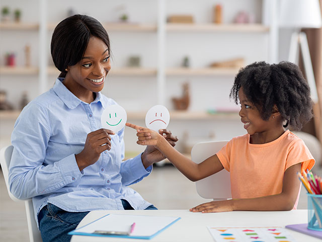 School counselor working with student