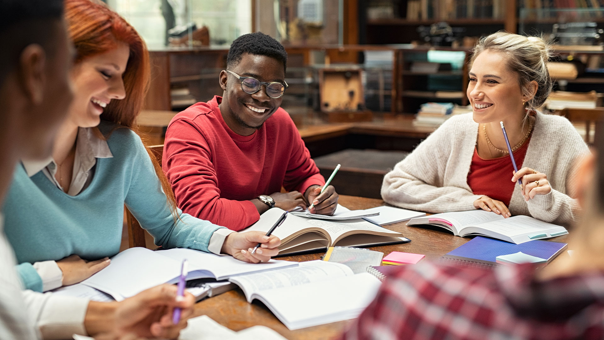 Students studying in library 